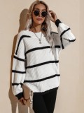 Women Spring White Striped Pullover Loose Sweaters