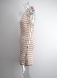 Women Summer Knitting Striped Islander Halter Mini Casual Dress