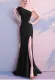 Women Summer Black Formal One Shoulder Shoulder High Slit Mermaid Evening Dress