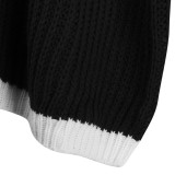Women Spring Black Striped Pullover Loose Sweaters