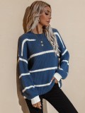 Women Spring Blue Striped Pullover Loose Sweaters