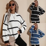 Women Spring White Striped Pullover Loose Sweaters