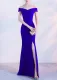 Women Summer Blue Formal Off Shoulder High Slit Mermaid Evening Dress