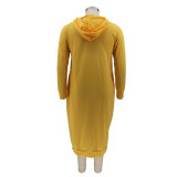 Lente Plus maat casual gele letter Pring lange mouw met capuchon midi-jurk