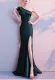 Women Summer Green Formal One Shoulder Shoulder High Slit Mermaid Evening Dress