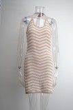 Women Summer Knitting Striped Islander Halter Mini Casual Dress