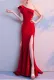 Women Summer Red Formal One Shoulder Shoulder High Slit Mermaid Evening Dress