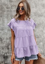 Blusa de gasa con cuello redondo y manga corta púrpura de verano para mujer