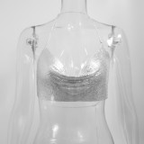 Summer Women Sexy Bling Bling Silver Metal Chain Backless Nightclub Tube Top