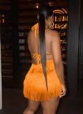 Combishort à franges dos nu pour femmes d'été sexy avec licou orange