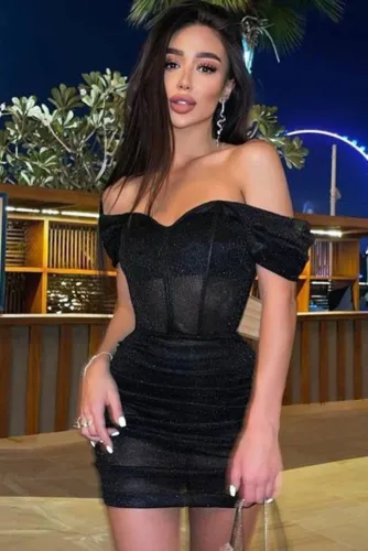 Summer Women Sexy Black Off Sholder Short Sleeve Ruched Party Dress