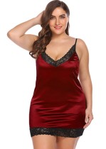 Verano de talla grande con tirantes rojos y cuello en V con lencería sexy con mini vestido de encaje