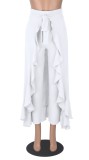 Spring Elegant White High Waist With Belt Ruffles Skirt