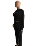 Spring Fashion Black Vest And Long Sleeve Top And Pant 3 Piece Set