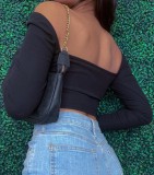 Spring Sexy Black Heart Cut Out Long Sleeve Crop Top