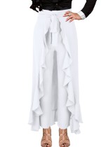 Spring Elegant White High Waist With Belt Ruffles Skirt