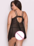 Sexy Plus Size Black Straps Min Dress Lingerie Set