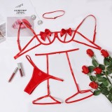 Sexy Red Bow Bra And Panty Galter Lingerie Set