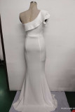 Women Summer White Formal One Shoulder Shoulder High Slit Mermaid Evening Dress