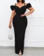 Summer Elegant Black Straps V Neck Short Sleeve Party Long Dress