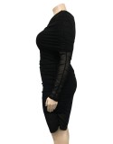 Spring Plus Size Sexy Black One Shoulder Long Sleeve Bodycon Dress