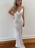 Summer Sexy White Straps Backless Long Dress