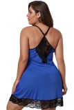 Summer Plus Size Blue Straps V Neck With Sexy Lace Mini Dress Lingerie