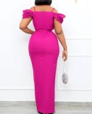 Summer Elegant Pink Straps V Neck Short Sleeve Party Long Dress