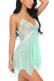 Women Light Green Lace Mesh Babydoll and G-String Sexy Underwear Valentine Lingerie