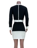 Women Spring White and Black Crop Top and Mini Skirt Two Piece Set