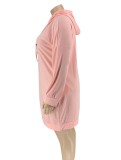 Women Spring Pink Letter Print Long Sleeve Plus Size Hoody Dress