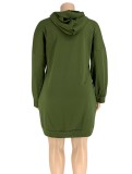 Women Spring Green Letter Print Long Sleeve Plus Size Hoody Dress