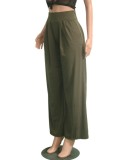 Women Summer Green Wide Legges High Waist Casual Trousers