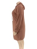 Women Spring Brown Letter Print Long Sleeve Plus Size Hoody Dress