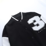 Women Spring White and Black Leather Patchwork Loose Baseball Jacket