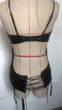 Black Lace Patch Two Piece Top and Panty Galter Lingerie Set