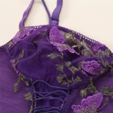 Women Purple Floral Mesh Bra and Panty Sexy Underwear Valentine Lingerie