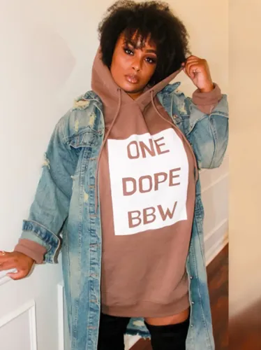 Women Spring Brown Letter Print Long Sleeve Plus Size Hoody Dress