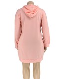 Women Spring Pink Letter Print Long Sleeve Plus Size Hoody Dress