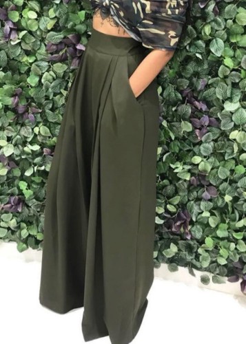 Dames zomer groene wijde pijpen hoge taille casual broek