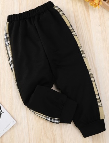 Pantaloni da bambina con stampa scozzese laterale nera primaverile da bambina