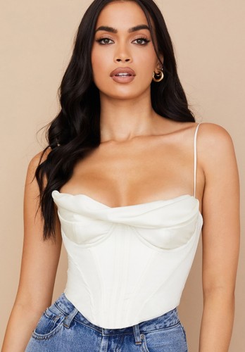 Top espartilho acolchoado de bralette feminino sexy branco de luxo com zíper nas costas