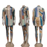 Spring Women Sexy Printed Long Sleeve Loose Blouse and Match Pants Wholesale Two Piece Sets
