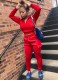 Spring Women Casual Red Zipper Long Sleeve Hoodies and Sweatpants Two Piece Wholesale Sportswear