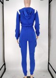 Spring Women Casual Blue Zipper Long Sleeve Hoodies and Sweatpants Two Piece Wholesale Sportswear