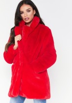 Winter dames warme rode kraag met lange mouwen namaakbont overjas