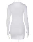 Spring Women Sexy White Turndown Collar V-neck Long Sleeve Bodycon Dress