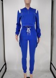 Spring Women Casual Blue Zipper Long Sleeve Hoodies and Sweatpants Two Piece Wholesale Sportswear