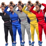 Spring Women Casual Red Zipper Long Sleeve Hoodies and Sweatpants Two Piece Wholesale Sportswear