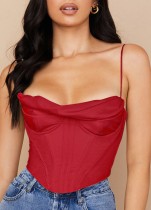 Top con corsetto imbottito in bralette imbottito con cerniera posteriore di lusso rosso sexy da donna estiva